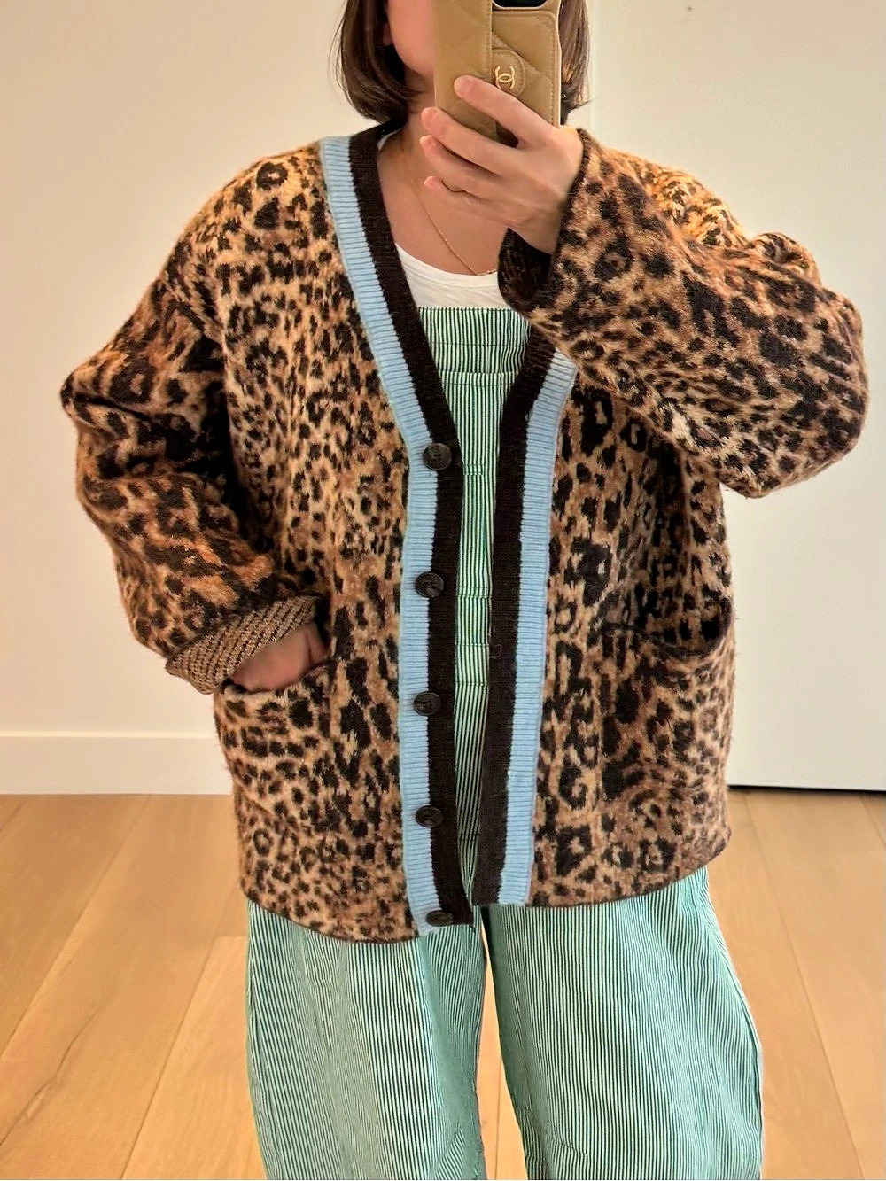 KBB Leopard Print Cardigan in Brown & Blue Size Small